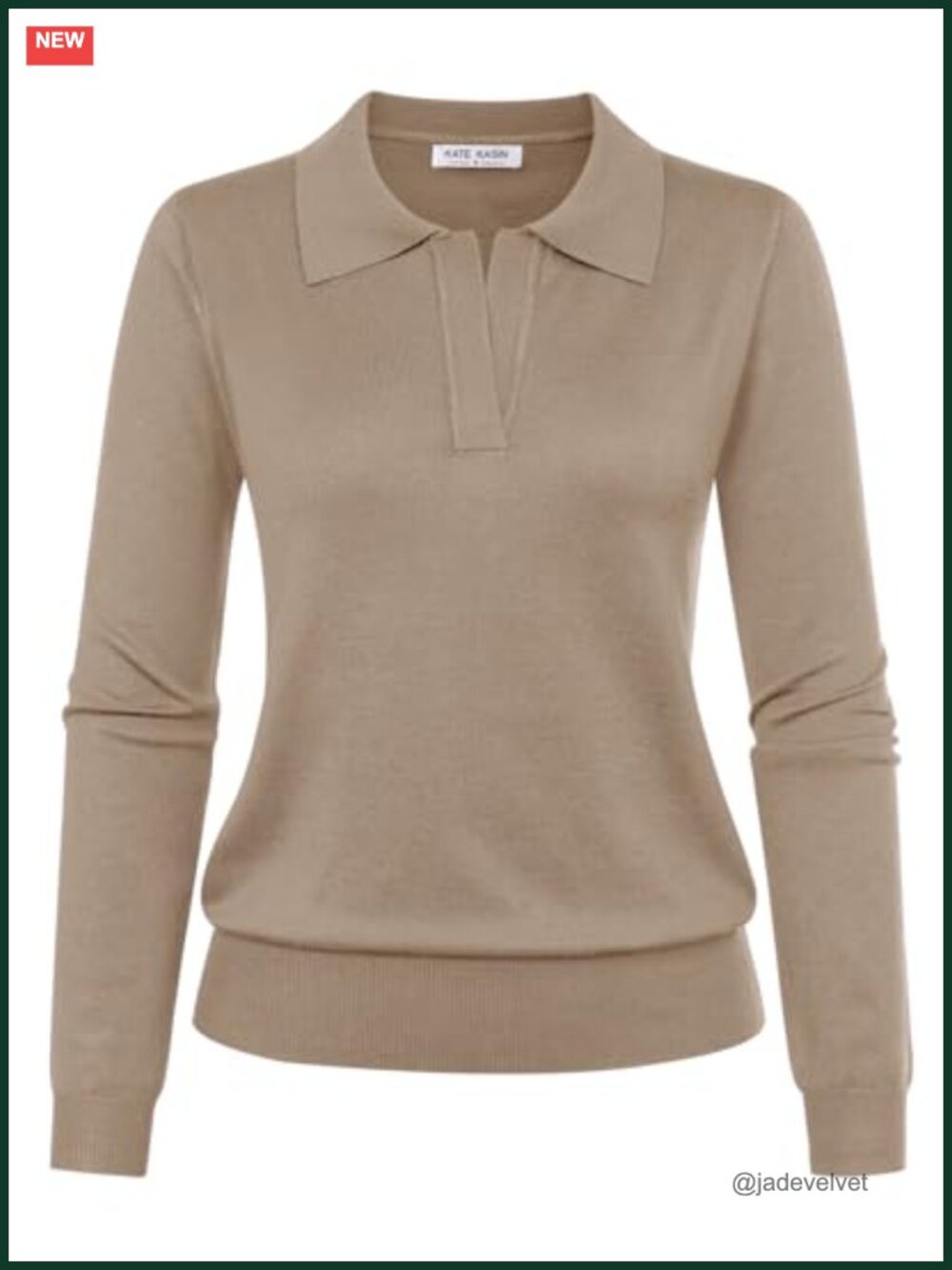 Long Sleeve V-Neck Ribbed Knit Polo Sweater Loose Fit Casual Pullover